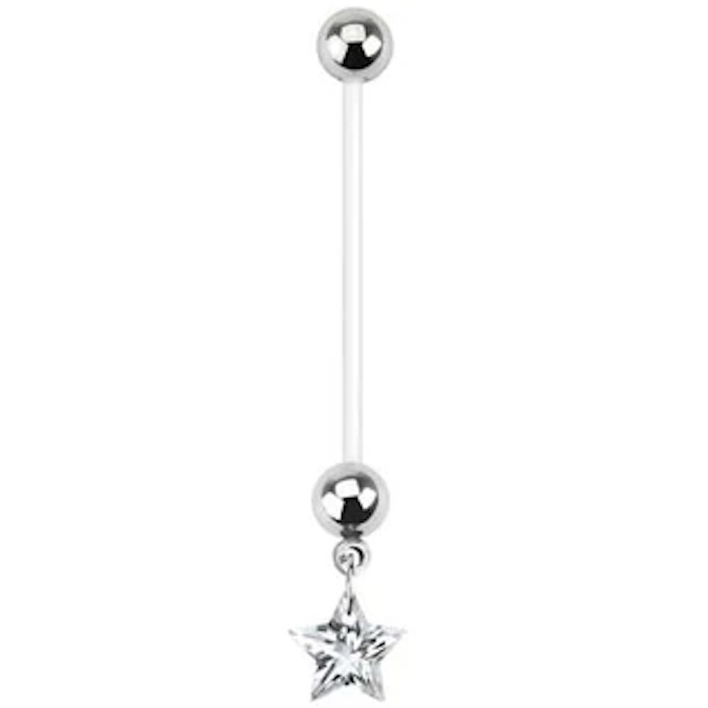 Pregnancy Clear Star Navel Ring Dangle – 14G BioFlex 1” Bar